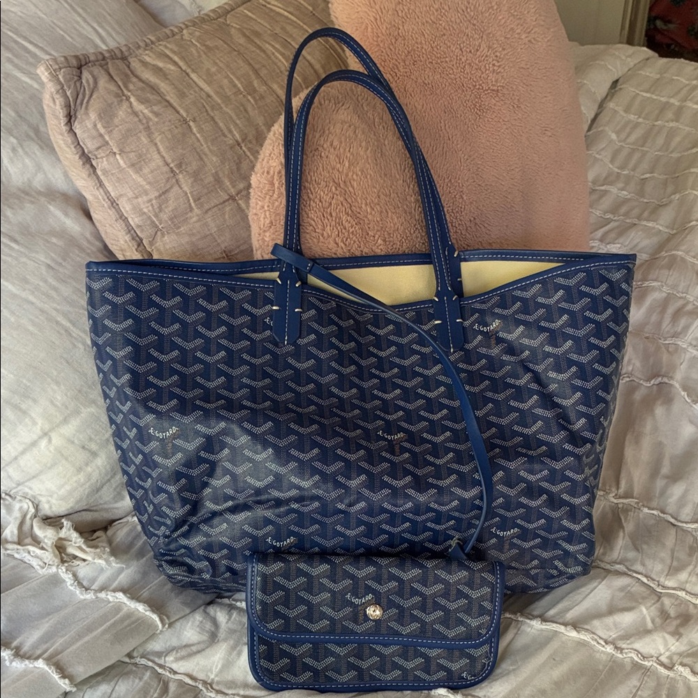 Navy Coated Canvas Tote with Matching Pouch